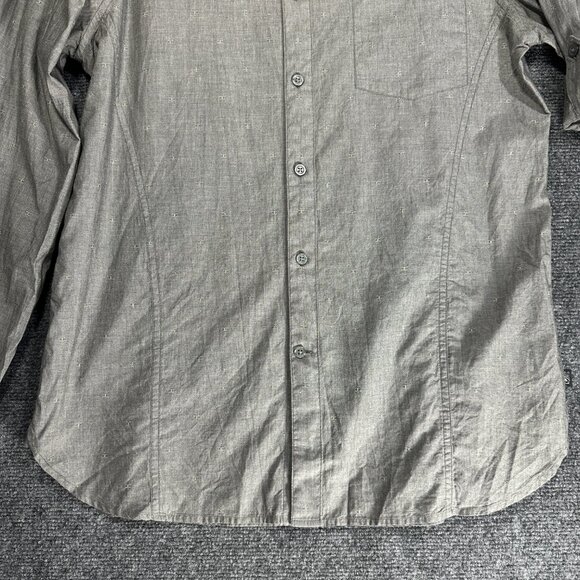 John Varvatos Shirt Mens Medium Button Up Gray Print Cotton Pocket - Picture 2 of 10